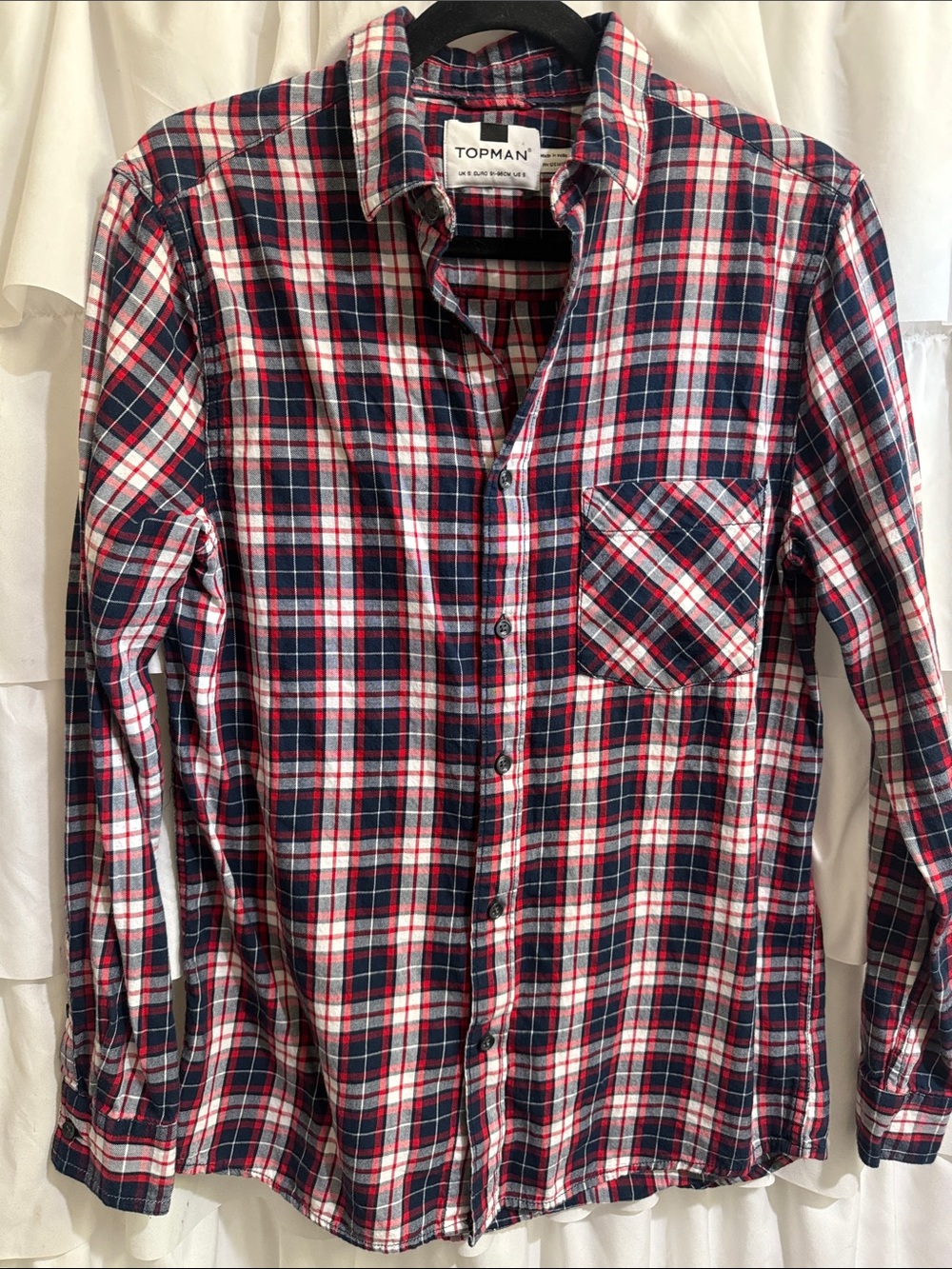 Topman Red, Navy & White Plaid Button-Down Shirt